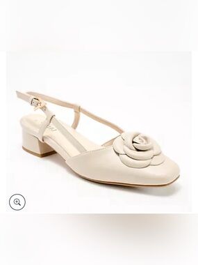 Cream Floral Slingback Block Heel flat amgelicish